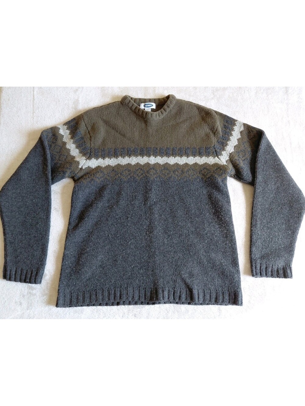 Old Navy Sweater Mens Large Gray 100% Lambswool Vintage Striped